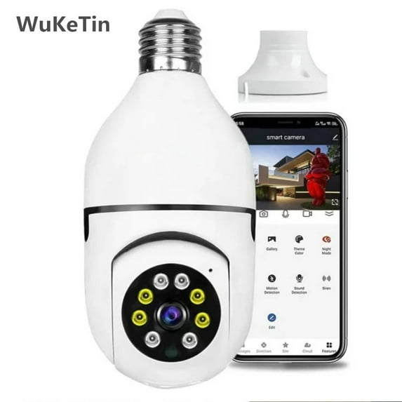 WuKeTin Wireless Security Camera,WiFi IP Camera 2.4Ghz E27 Light Bulb 1080P HD Security Monitor Cam with Infrared Night Vision,White