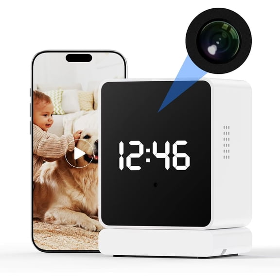 Wireless Security Mini Camera,Digital Clock,1080P Real Full HD Nanny Cam- AI Motion Detection & Night Vision,150 Viewing Angle,Local Cloud Storage