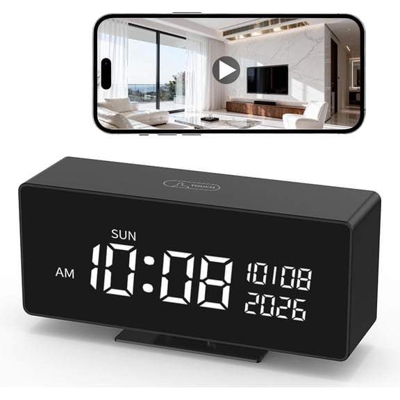 Wireless Security Mini CameraIndoor Camera, Nanny Camera with 1080P HD Video,Digital Clock,AI Motion Alerts, Night Vision, 5G&2.4G, Bluetooth Setup,Local & Cloud Storage