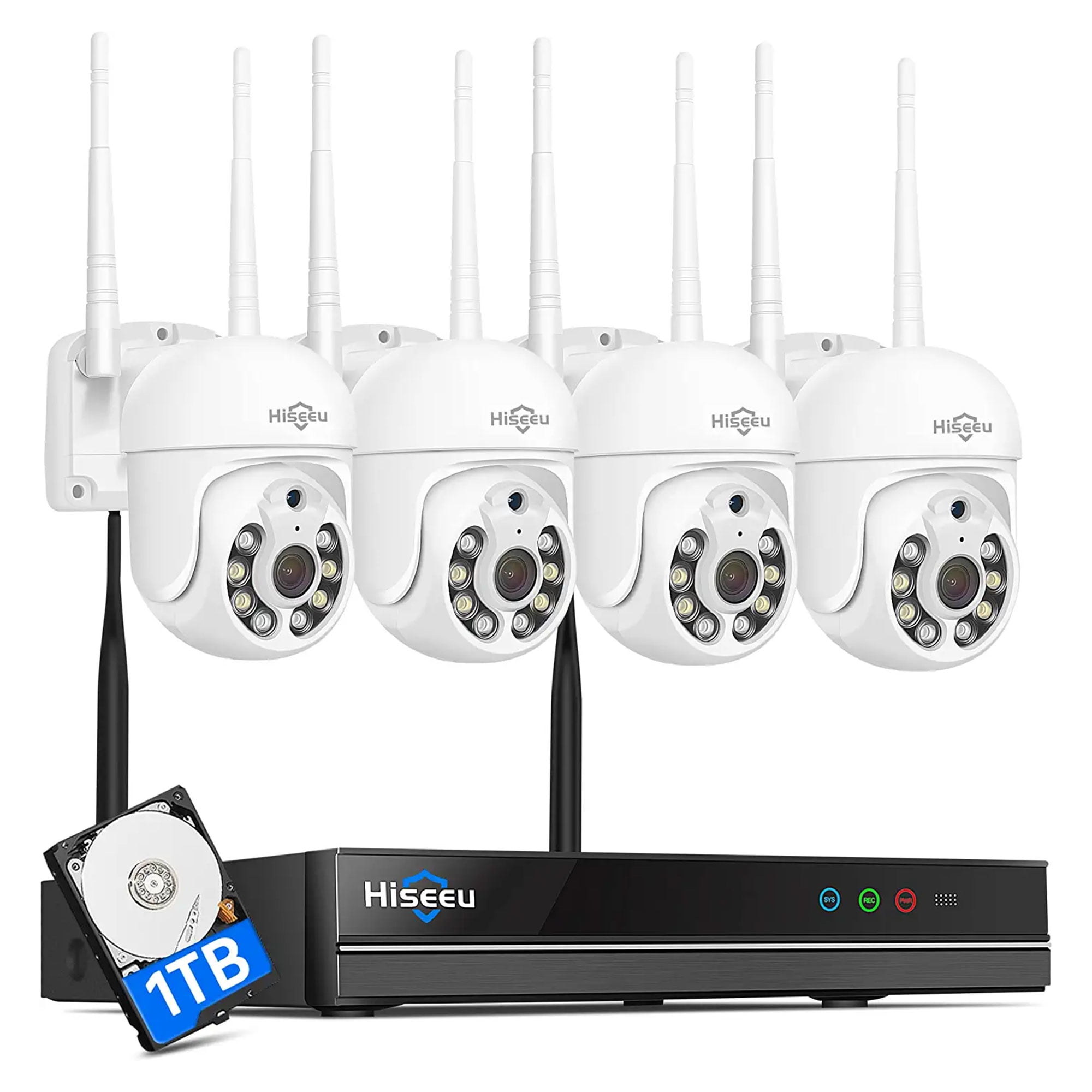 新品未使用　Hiseeu ワイヤレスセキュリティシステム 4台カメラ 1TB Hiseeu Wireless Security System w/ 4 Cameras, 2 Way Audio