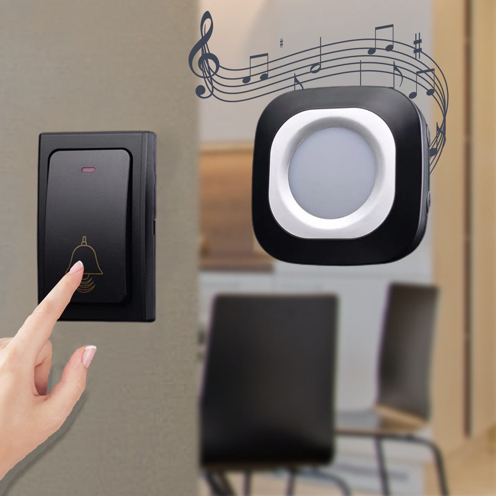 Wireless Self-Powered Doorbell, 36 Melodies, 4 Volume Levels, Easy Stick Installation, Elderly Call Function, Home/Office Use, No Wiring/Batteries Needed