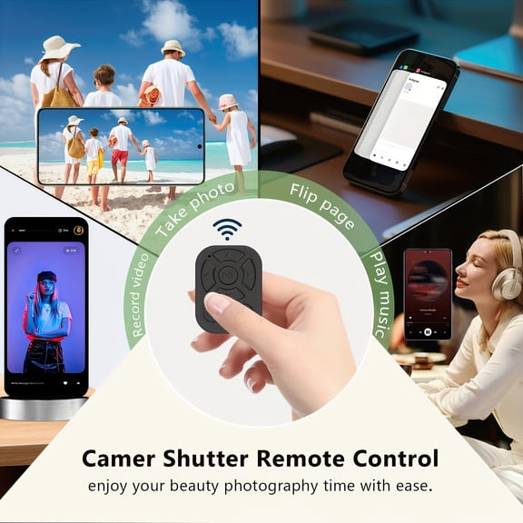 Wireless Selfie Remote Control Ring for iPhone Android, Rechargeable Photo Video Shutter, Turn Pages & Scroll, Includes USB Cable