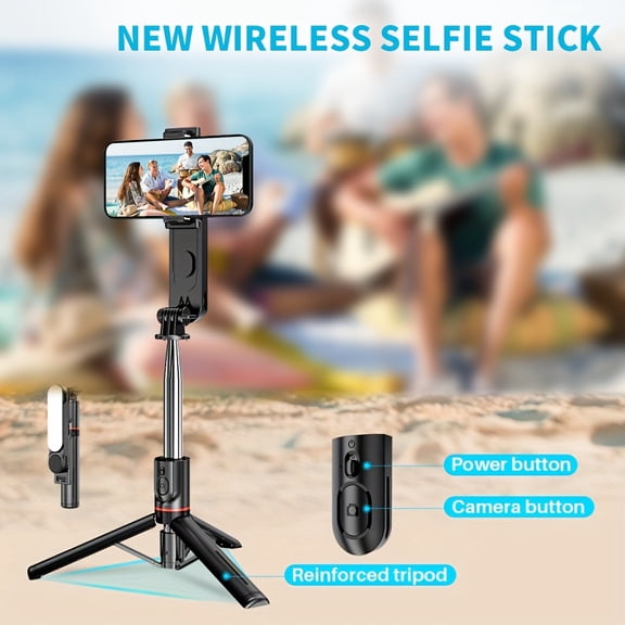 Wireless Selfie Stick with Detachable Beauty Light & Tripod | Anti-Shake & USB Rechargeable | Extendable for Group Photos & Vlogging | Lightweight ABS for Travel | Wireless Control for Smartphones