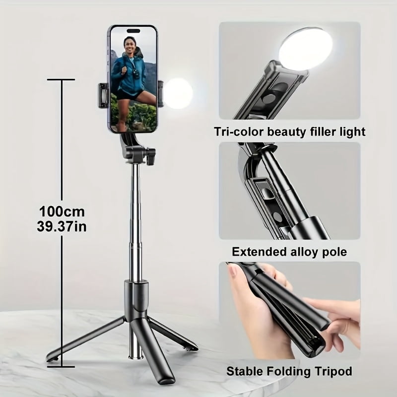 Wireless Selfie Stick with LED Light & Remote, Aluminum Tripod for Anti-Shake Phone Photos Live Stream, Compatible All Smartphones, Holiday Gift