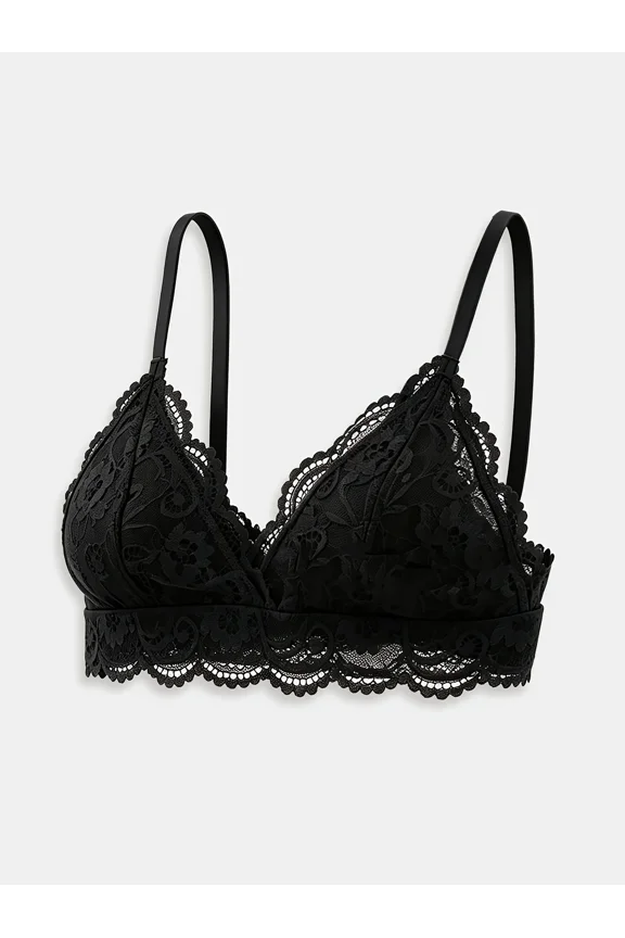 Wireless Sheer Lace Triangle Bralette Adjustable Strap V Neck Lace Lingerie Bra