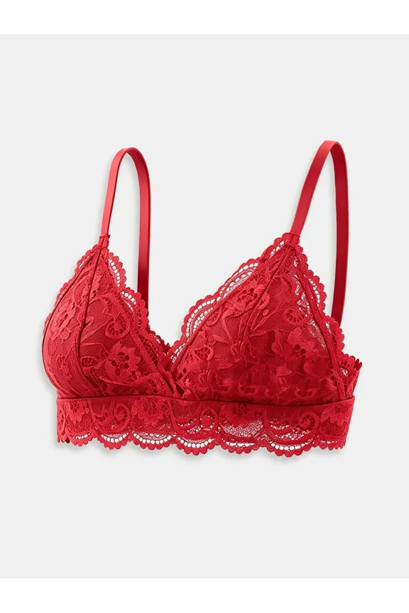 Wireless Sheer Lace Triangle Bralette Adjustable Strap V Neck Lace Lingerie Bra
