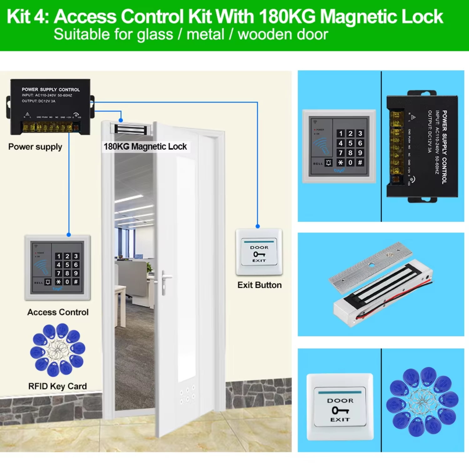 Wireless Smart Door Access Control System Kit with Wifi and RFID Keypad