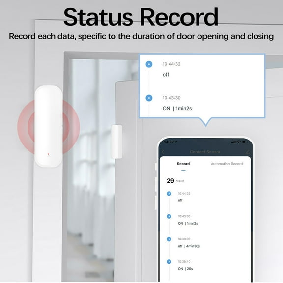 Wireless Smart Door Window Sensor Alarm, Home Security System with Real-Time Alerts & Instant App Notifications, Easy Installation for Houses Apartments Cabinets, White Plastic Housing
