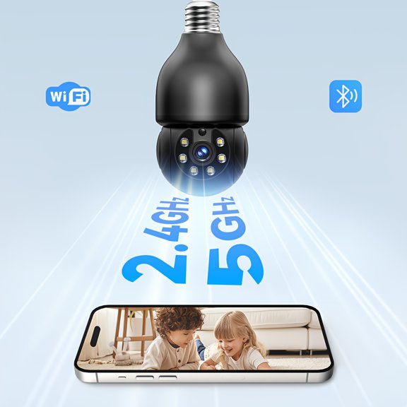 Wireless Smart Light Bulb Camera 3MP HD, 360° Rotatable, Motion Detection, Dual-Band Wi-Fi, Home Security