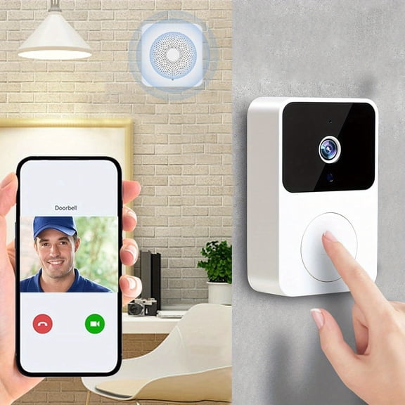 Wireless Smart Video Doorbell Camera with Two-Way Talk, Wi-Fi HD Night Vision, App-Controlled Remote Monitoring, Doorbell Cam Compatible for Home Security System, No Wires/Easy Installation