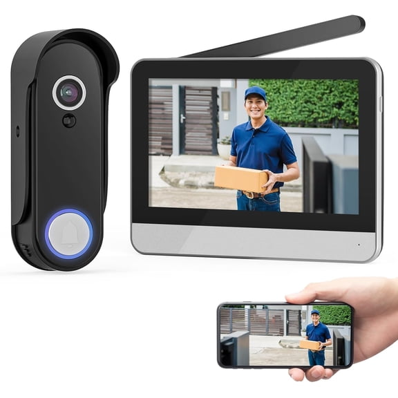 Wireless Smart Video Doorbell System,7" Touchscreen Display,1080P Camera with Motion Detection,2-Way Audio,Local Storage No Subscription, Easy Install Without Wiring