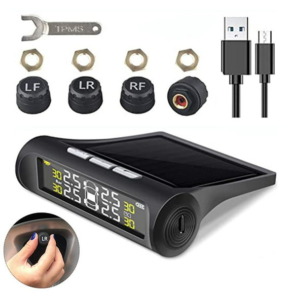 Wireless Solar Car Truck tire pressure system Solar TPMS LCD + 4 external sensor