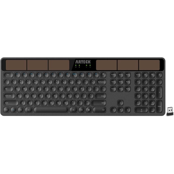 Wireless Solar Keyboard Full Size Solar Recharging Keyboard for Computer/Desktop/PC/Laptop/Surface/Smart TV and Windows 10/8 / 7 / Vista/XP Built in Rechargeable Battery