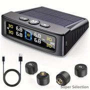 Wireless Solar TPMS With 4 External Sensors, Real-Time Tire Pressure Monitoring System With Temperature Alerts, 3.5" LCD Display For Cars, SUVs, Trucks 0-87 PSI Range,TY01,One Size
