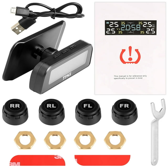 Wireless Solar TPMS LCD Car Tire Pressure Monitoring System + 4 External Sensors