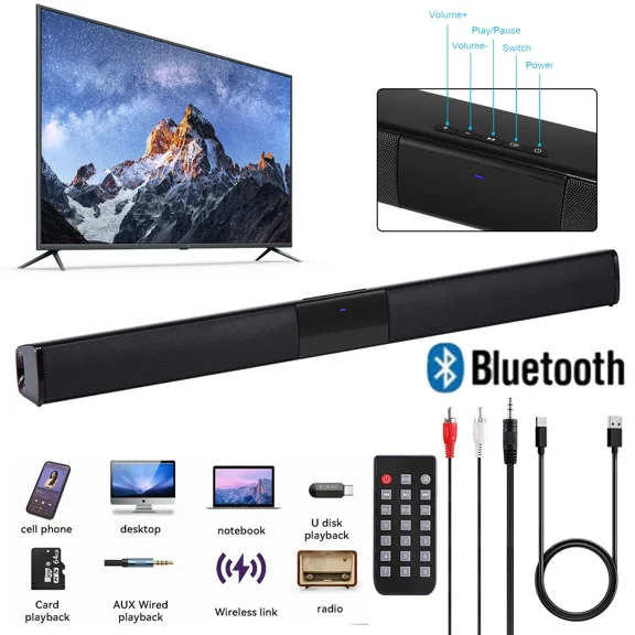 Wireless Sound Bar 4 Speaker System BT Subwoofer TV Home Speaker Theater&Remote