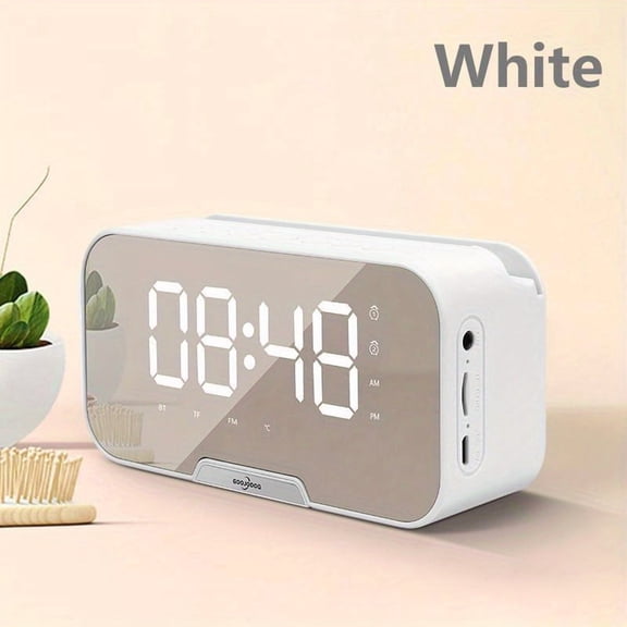 Wireless Speaker Alarm Clock with FM Radio, Wireless Microphone & Mirror Display, Portable USB smart Speaker System, TF Card Reader, Volume and Brightness CONTROL, Pink, Ideal Gift