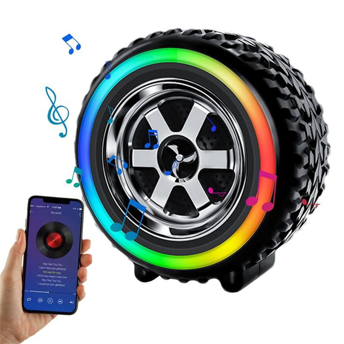Wireless Speaker Small Car Wheel Shaped Speaker with Led Light Handheld ...