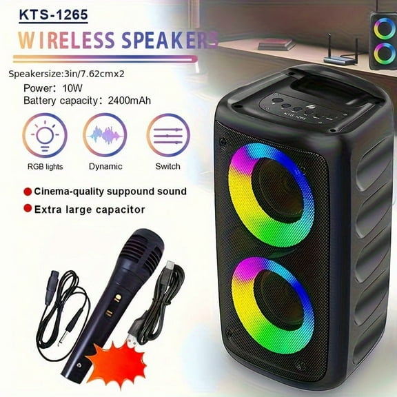 Wireless Speaker With Subwoofer, Large Boombox Speaker, Stereo Speaker, Subwoofer, Outdoor Wireless Speaker, Party Disco Light, TWS, TF, MIC