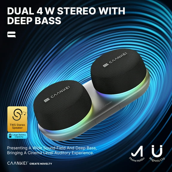 Wireless Speaker with Charging Dock, 60H Battery, for PC & Phone, Dual Drivers, Deep Bass & Surround Sound