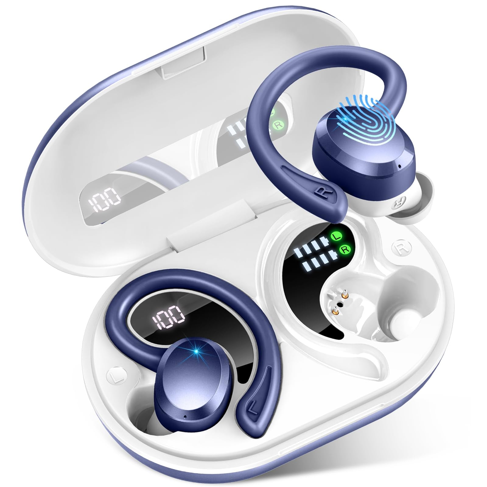 Wireless Sport Earbuds – 56H ANC, Bluetooth 5.4 Hi-Fi Stereo, IP7 Waterproof Earhooks for Running/Gym, iOS/Android/PC Compatible.