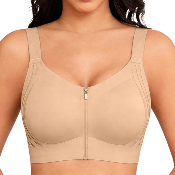 Wireless Sports Bra for Women Front Closure Zip Up with Absorbent Cups and Lateral Support Comfortable Everyday