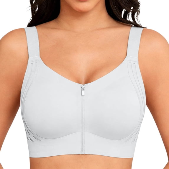 Wireless Sports Bra for Women Front Closure Zip Up with Absorbent Cups and Lateral Support Comfortable Everyday