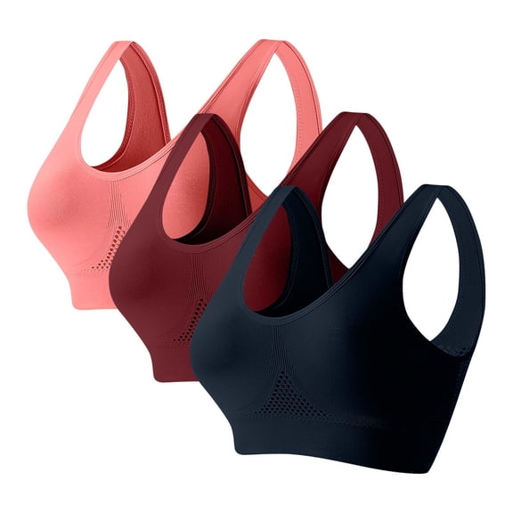 Wireless Sports Bras for Women, Seamless Racerback Pullover Bras 3 Pack, Light Support for Yoga Lounge Everyday, Wine,Size XL