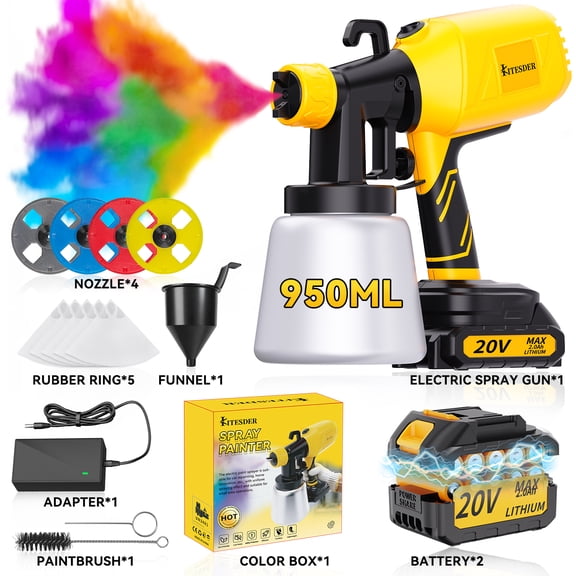 Wireless Spray Gun With Nozzle, 2000mAh Rechargeable Battery, 33.8oz Capacity, 2 Spray Modes, for Wall Wood Car Furniture Indoor Outdoor