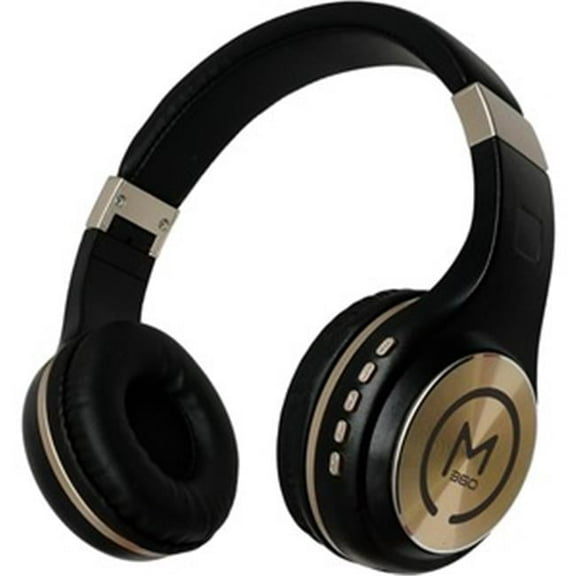 Wireless Stereo Headphone with Mic Black & Gold Built-In Microphone