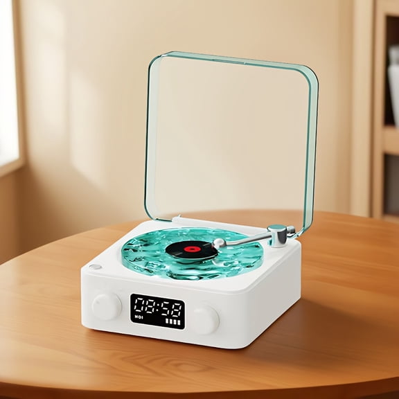 Wireless Stereo Speaker with RGB Water Ripple Light, 4 Natural Sounds & Playback Modes, Retro Turntable Design for Home Ambiance, Holiday Gift