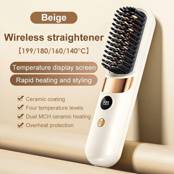 Wireless Straight Hair Comb Portable Home Straight With Digital Display Straight Roll Dual-Use USB Charging Quick Styling Tool