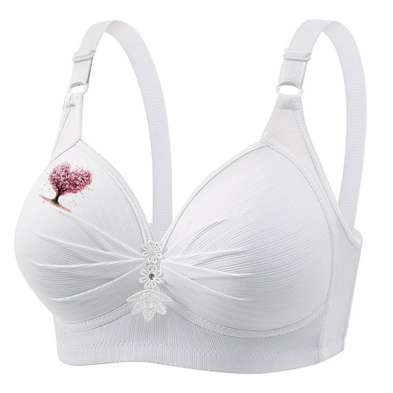 Wireless Support Bras for Women Plus Size Breathable Daily Underwear Small Print Bra White XS-4XL