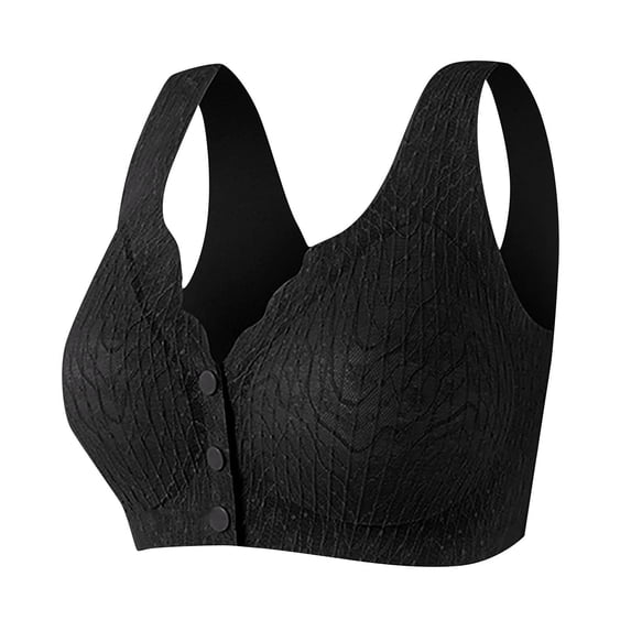 Wireless Support Bras for Women Plus Size Lace Fashion Thin Style Ventilate Front Buckle Bra Without Steel Rim Black L-4XL