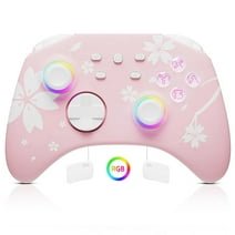 Wireless Switch Pro Controller Pink, Mytrix Switch Remote for Nintendo Switch/PC/IOS/Android/Steam, with Headphones Jack, Programmable, LED Light, Turbo, Wake-up, Vibration