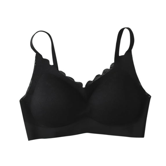 Wireless T-Shirt Bras for Women Seamless Push up Lace V-Neck Bras No Underwire Hook & Eye Padded Bralette