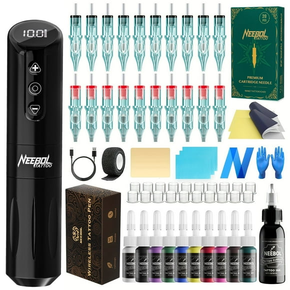 Wireless Tättoo Pen Kit - Adjustable Depth, 6-9V, 370 Motor, LCD Display, Quick Charging, 1400mAh Battery, Multi-Style Compatible for Professional Tättoo Artists