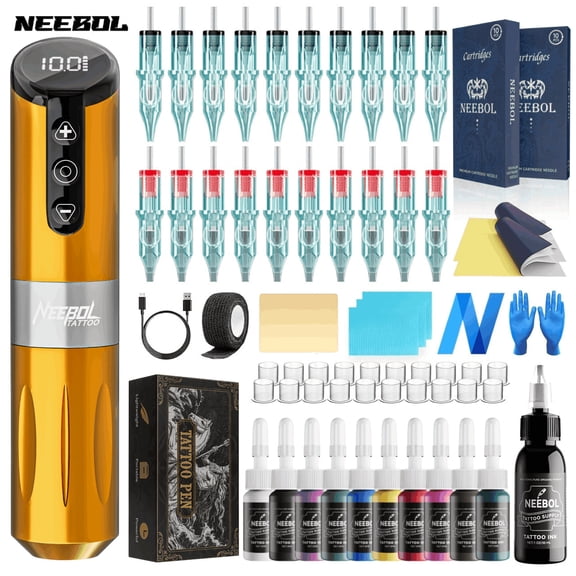 Wireless Tättoo Pen Pen Kit, Rechargeable Battery, 1400mAh Battery, Ergonomic Design, Complete Cartridges, Colors