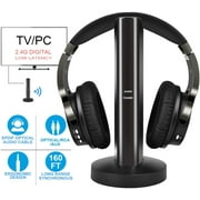 Wireless TV Headphones with 2.4G Digital RF Transmitter, Hi-Fi Over-Ear Cordless Headset with RCA / 3.5MM / Optical Port, for Watching Home TV Game Computer Television