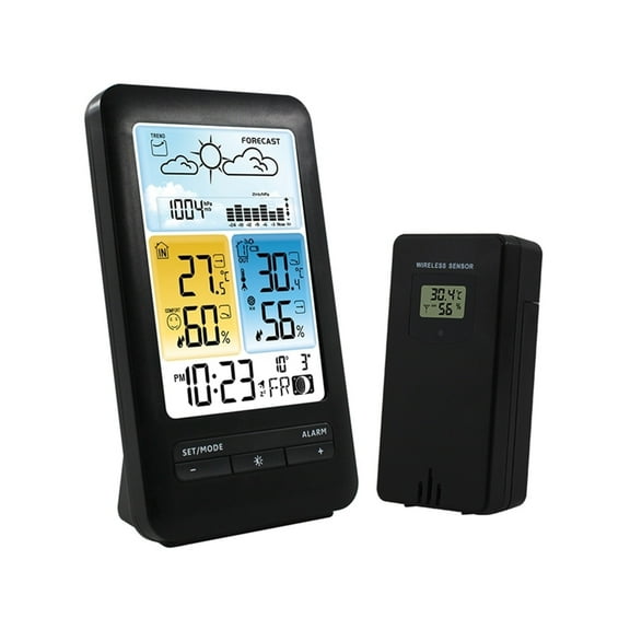 Wireless Table Digital LCD Weather Station Thermometer Hygrometer Alarm Clock Barometer Trend Phase Outdoor Forecast Sensor ,Easy to Operate