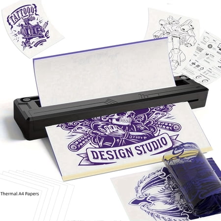 Wireless Tattoo Stencil Printer & A4 Thermal Printer with App Custom, Print Realistic Portraits, 6 Transfer Papers Included and Six Sheets of Thermal Paper