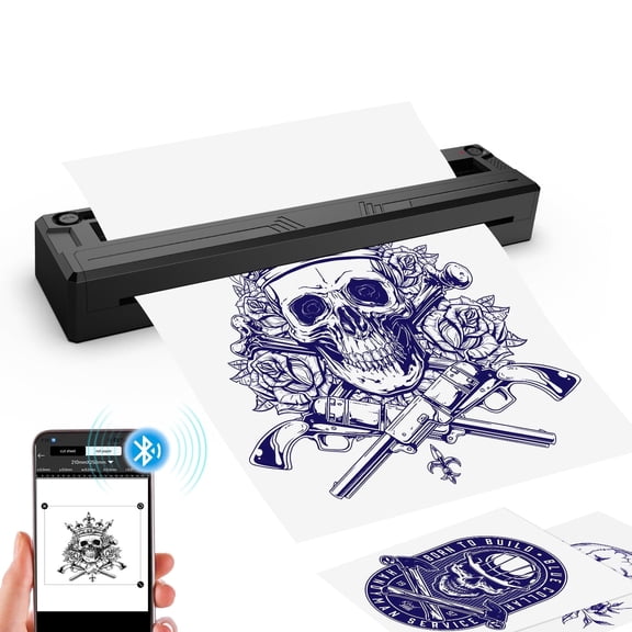 Wireless Tattoo Stencil Printer 2 in 1 Thermal Tattoo Transfer Printer with Patented Limit Device, Compatible with Android iOS Windows, Bluetooth 5.0/4.2 + USB, 203DPI, 50KM Printhead Life