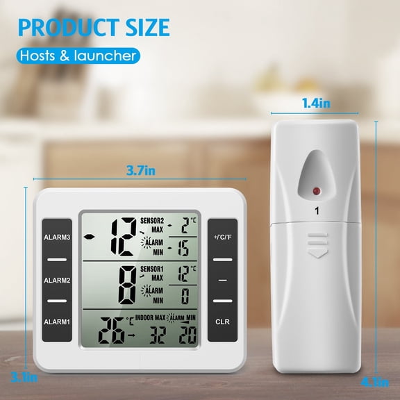 Wireless Temperature Monitor With Alarm For Refrigerator Freezer Indoor Outdoor Use Dual Sensor Design Digital Gauge For Kitchen Cold Storage Truck Warehouse Temperature Tracking And Safety Alert