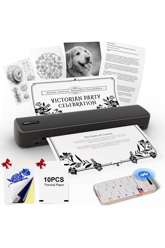 Portable Thermal Printer, Tattoo Stencil Wireless Bluetooth Printer Supports 8.5 x 11 Letter A4 A5 Sizes , Perfect for Tattooist Business Trip Travel Home Office , for Laptop Smartphone and PC