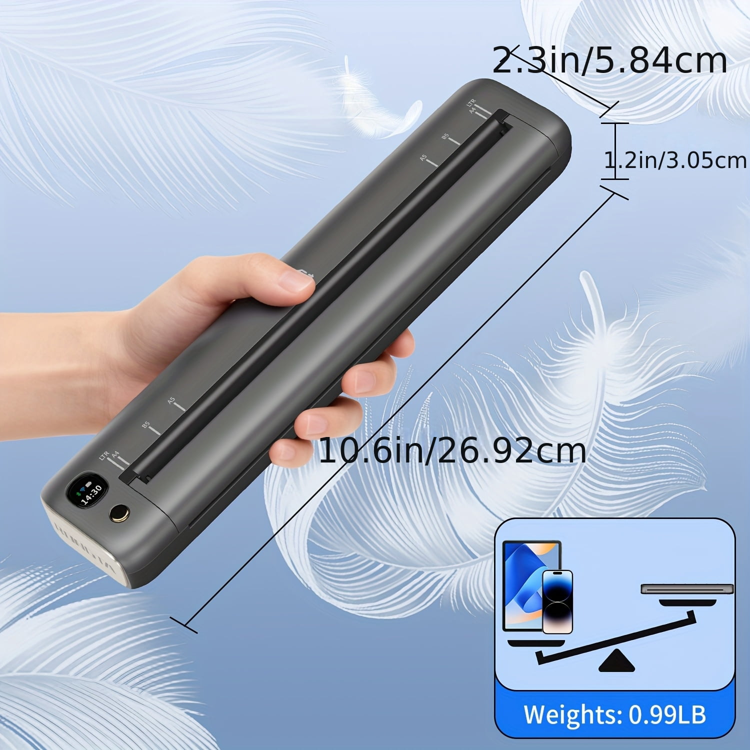 Wireless Thermal A4 Printer, Portable Inkless Printer for Mobile Travel, Compatible with Laptop And Phone, Gray And Purple