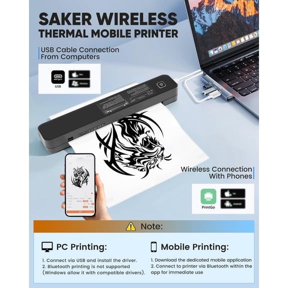 Wireless Thermal Mobile Printer - Inkless, Portable Printer, Supports 8.5" X 11" US Letter & A4 Size, Compatible with Phone & Laptop - Ideal for Home, Car, Office & Travel