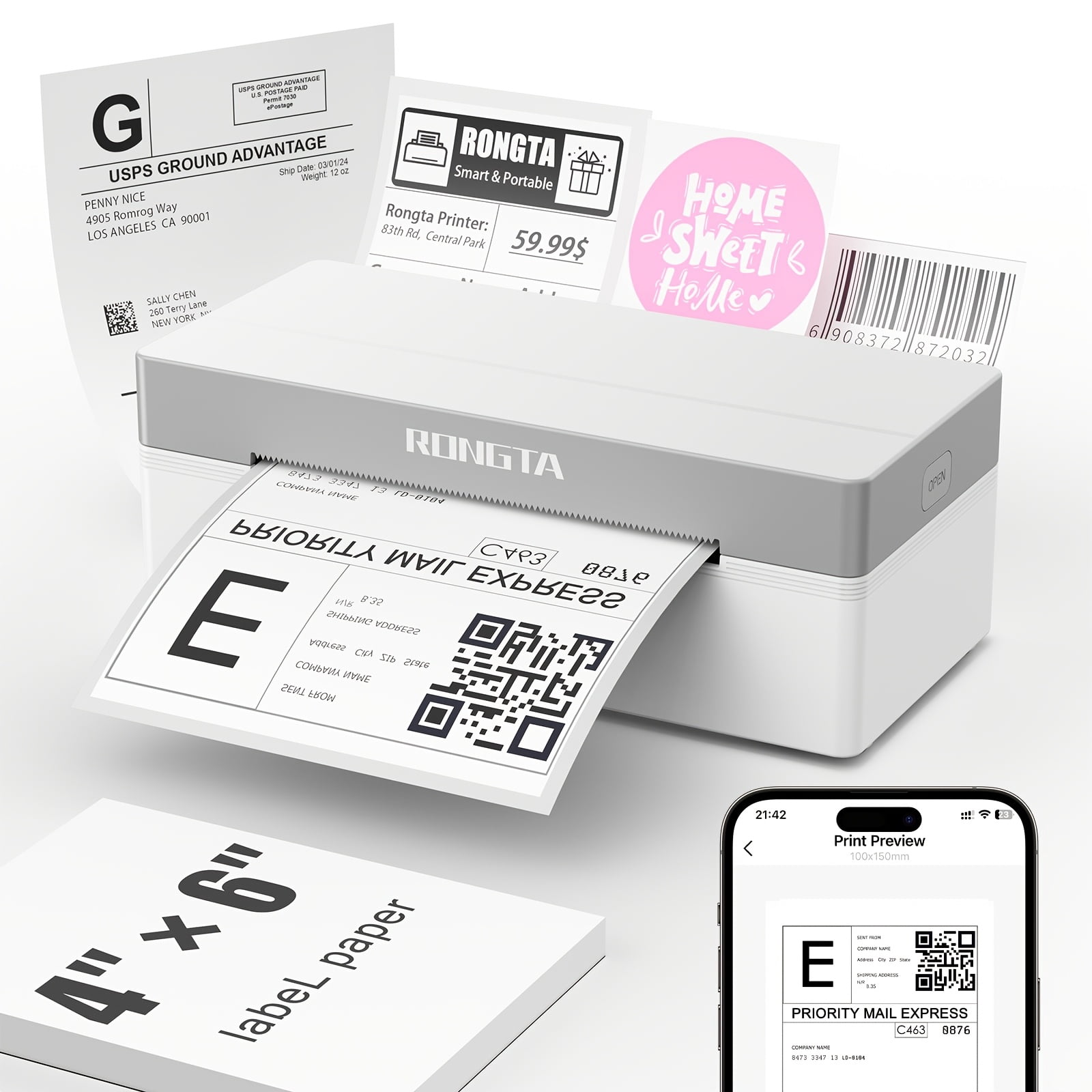 Wireless Thermal Printer RP425 - 203 DPI Ink-free Label Printer - Compatible with Android/iPhone/Windows · Ideal for Small Businesses and Home Offices · Label Maker