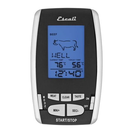 Escali DHRW1 Wireless BBQ, Meat, Fish Thermometer and Timer, 200 Feet/65 Meter Range, Stainless Steel Oven Safe Probe, Black/Silver