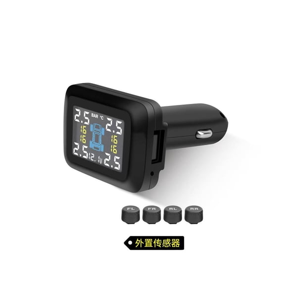 Wireless Tire Pressure Monitoring System with 4 External Sensors and 6 Alarm Modes, Color Display, Real-Time Tire Pressure Monitoring System, Ideal for RV SUV MPV Truck Sedan (0-87 PSI)