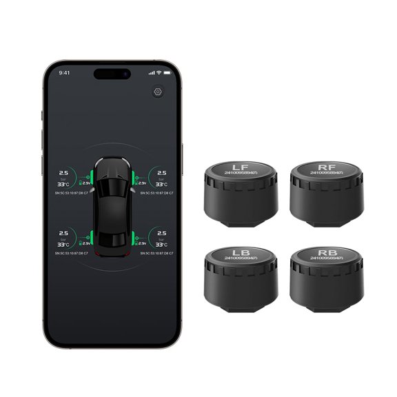 Wireless Tire Pressure Monitoring System TPMS Sensors for Automobiles, Motorcycles, Powersport Vehicles, RVs, Trailers, Real-Time Display Support iOS App (-40C - 125C) 4 Pack
